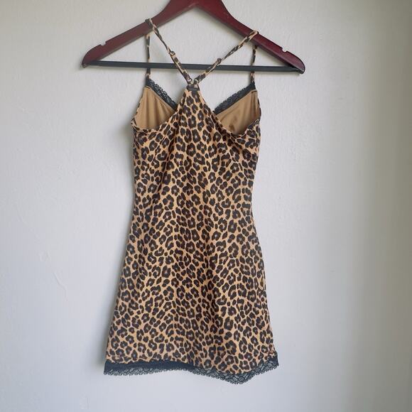 Savage X Fenty Leopard Print Slip Dress Black Lace Trim Cami Dress Size Small - Picture 7 of 13